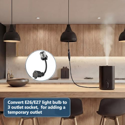 1 Pcs 3 Outlet Light Socket Adapter (Black)