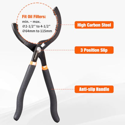 12'' Oil Filter Pliers Adjustable Oil Filter Wrench Universal (12" Pliers: 2-1/2" - 4-1/2")