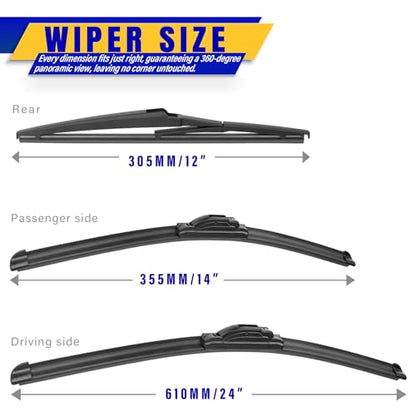 3 Wipers Fits Fiat 500 2012 (24"/14"/12")
