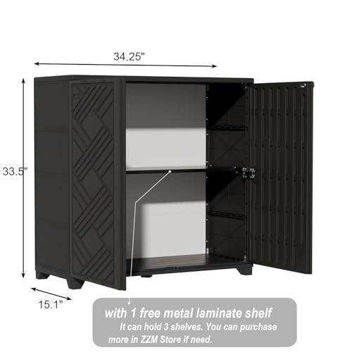 Indoor Outdoor Storage Cabinet Waterproof (Cabinet With 1 Shelf, Black)