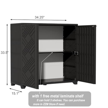 Indoor Outdoor Storage Cabinet Waterproof (Cabinet With 1 Shelf, Black)