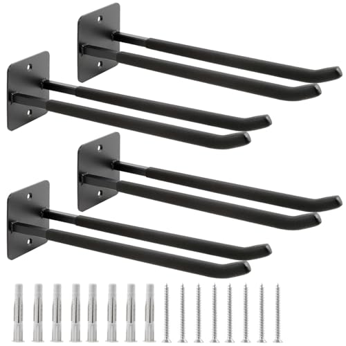 4 Pack Steel Wall Mount Double Garage Storage Hooks (4pc Upgraded Square tube hooks -14")