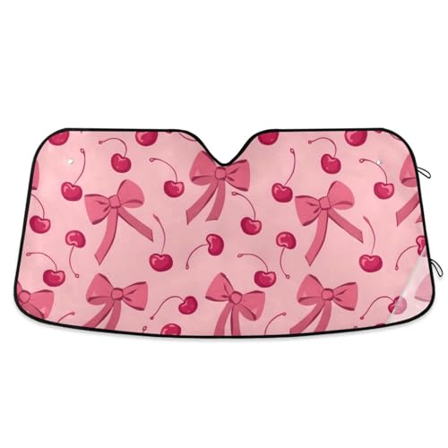 Car Windshield Sun Shade Bow Cherry Pink Foldable Car Front Windshield Sunshade Blocks UV Rays Sun Visor Heat Protection for Truck SUV to Keep Your Vehicle Cool (Medium / Bow Cherry Pink)