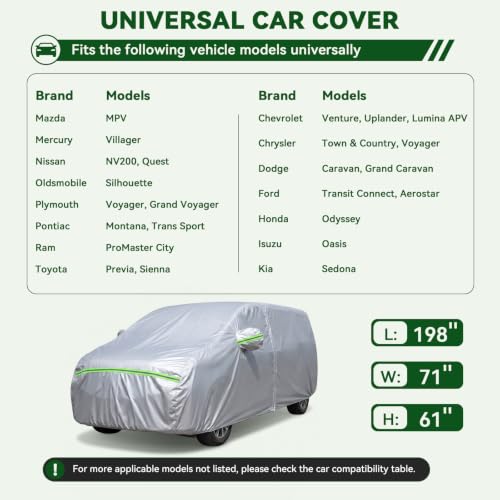 6 Layers Premium MPV Car Cover Waterproof All Weather Weatherproof UV Sun Protection Snow Dust Storm Resistant Outdoor Exterior Custom Form (Silver Car Cover / K16 - MPV -（Fits size 180"-198"）)