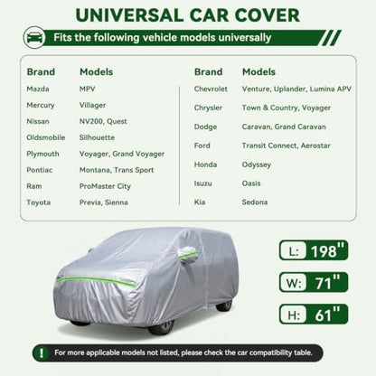 6 Layers Premium MPV Car Cover Waterproof All Weather Weatherproof UV Sun Protection Snow Dust Storm Resistant Outdoor Exterior Custom Form (Silver Car Cover / K16 - MPV -（Fits size 180"-198"）)