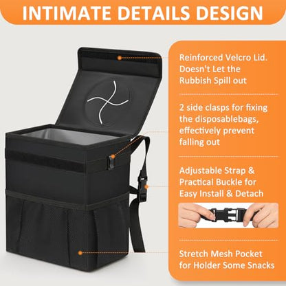 Car Trash Can with Lid Leak Proof Car Accessories for Women (2.2 Gallons / Black)