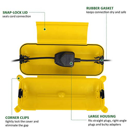 Outdoor Extension Cord Safety Cover (Yellow / Medium Box: 9.5" L x 3" W x 2.9" H)