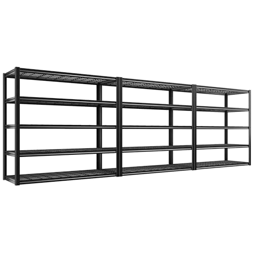 48.2''W Garage Shelving Heavy Duty Metal Shelving 3000LBS Storage Shelves Adjustable Metal Shelves Industrial 5 Tier Garage Shelf for Basement Pantry Warehouse Supermarket (24.2"D x 48.2"W x 72.2"H)