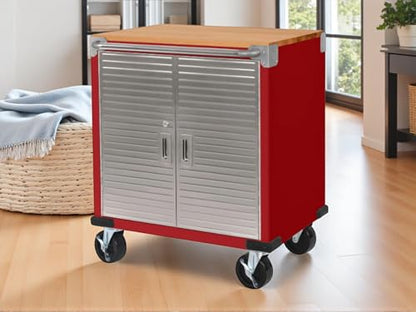 Heavy Duty Rolling Storage Cabinet with Wheels and Drawers (2 Door (28" W x 18” D x 34.5" H) / Red)