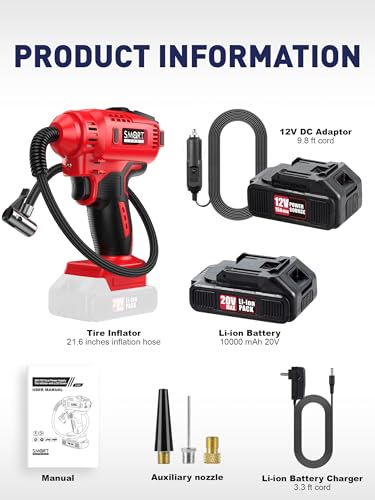 Portable Tire Inflator for Car (20V/12V Dual Power)