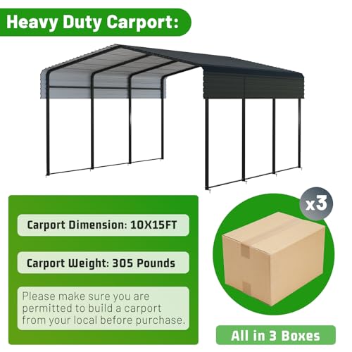 10 x 15 FT Metal Carport with Heavy Duty Galvanized Steel Roof & Durable Frame (10X15FT)