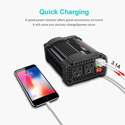 NDDI 200W Car Power Inverter 12V DC to 110V AC Converter (200W Black)