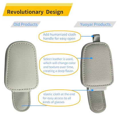 Magnetic Leather Sunglasses Holder for Car (Silver Grey)