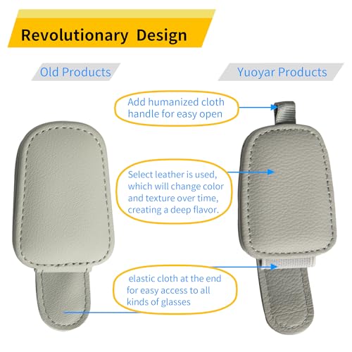 Magnetic Leather Sunglasses Holder for Car (Silver Grey)