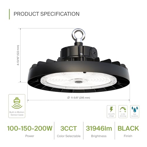 200W LED High Bay UFO Lighting (Black)