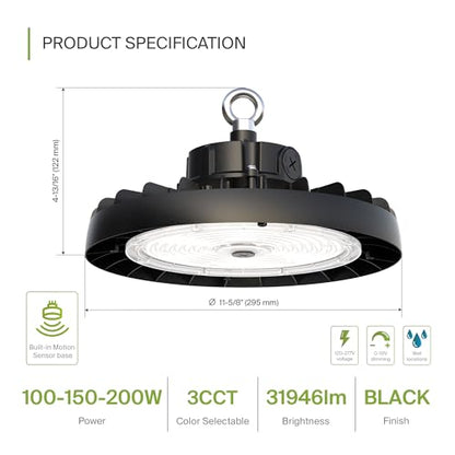200W LED High Bay UFO Lighting (Black)