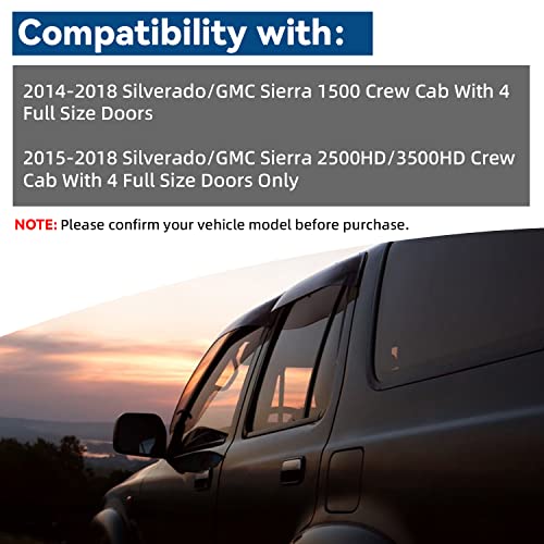 4pcs Window Visors Rain Guards for 2014 (for 2014-2018 Chevy Silverado Crew Cab)