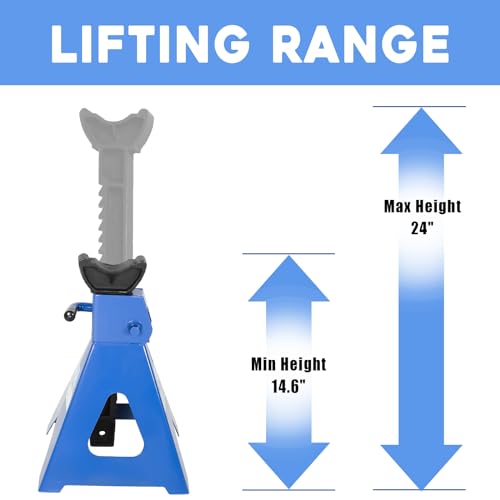6 Ton (12,000 LBs) Automotive Jack Stands,Heavy Duty Steel Car Lifting Stand for Garages,Repair Shops,Adjustable Height 14.6"- 24",1 Pair (6 Ton)