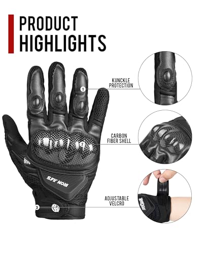 Motorcycle Gloves Touch Screen for Men Women Padding Hard Knuckle Cycling Motorbike ATV Hiking Riding Climbing Glove (X-Large / Carbon-Black)