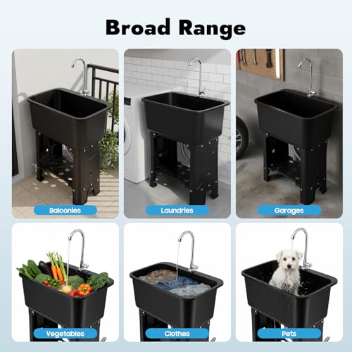 Free Standing Utility Sink with Washboard Laundry Tub Sink for Outdoor (C / Black-23.62*15.75*30.12in)