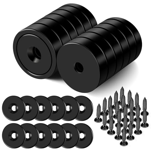 Strong Magnets Heavy Duty Screw On Neodymium 65LBS Magnet 12 Pack (Black / 0.98in)