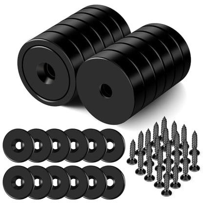 Strong Magnets Heavy Duty Screw On Neodymium 65LBS Magnet 12 Pack (Black / 0.98in)