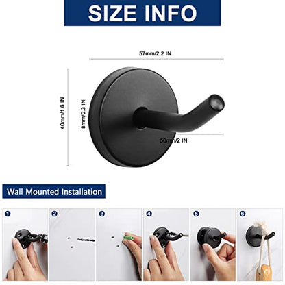 Coat Hooks Wall Mount Hooks for Hanging Hat Hurse Robe (Matte Black / 2 Inch (Wall))