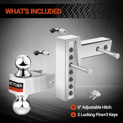 Adjustable Trailer Hitch (Silver Dual Ball / 2 inch - 6 inch Drop)