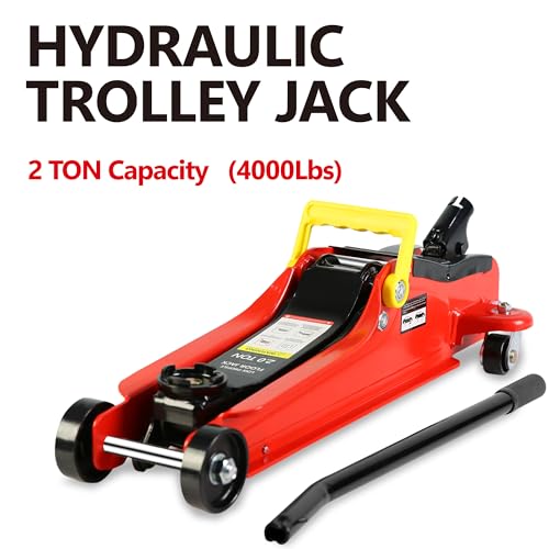 5 Piece Car Truck Floor Jack Service (Red - 2 Ton(Single Pump), Lift 3.3"-15.2" (Floor Jack+2 Jack Stands+Repair Kit+Wrench))