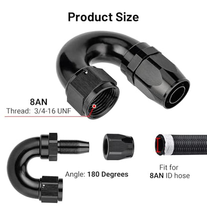 8AN 180 Degree One Piece Full Flow Hose End Fitting Swivel for CPE Braided Hose (8AN / 180 Degree)