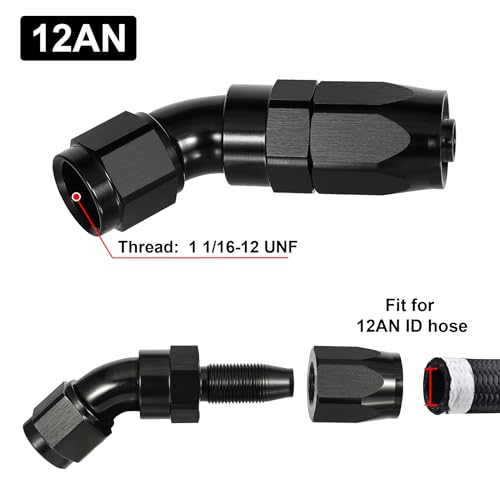 12AN 45 Degree One Piece Full Flow Hose End Fitting Swivel for CPE Braided Hose (12AN / 45 Degree)
