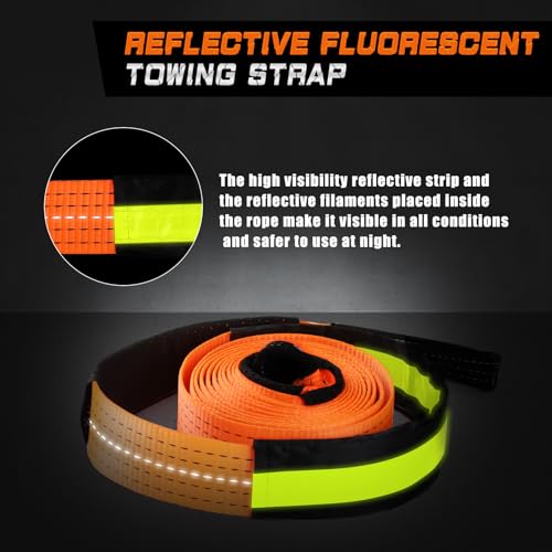 Tow Strap Heavy Duty with Hooks (‎Orange Strap with Shackles / 2"×16ft)