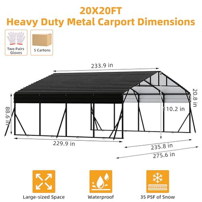 20' x 20' x 8.5' Heavy Duty Metal Carport with Galvanized Steel Roof (20x20 FT Upgrade)