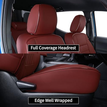 Custom Fit Tacoma Leather Car Seat Covers for Toyota Tacoma 2012 2013 2014 2015 (Leather (Burgundy) / 2012-2015 Tacoma Full Set (Trd Sport Seats))
