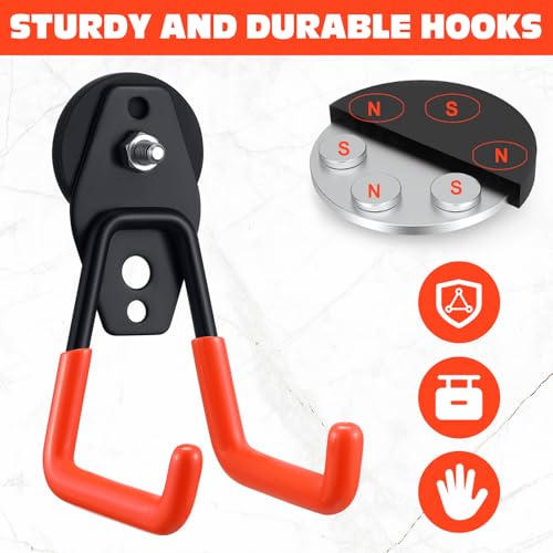 4 Pcs Large Magnetic Hooks Heavy Duty Garage Magnet Hooks Strong Storage Utility Magnetic Hangers with Anti Slip Rubber Coating for Indoor and Outdoor Hanging (Orange)