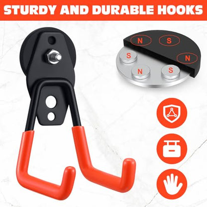4 Pcs Large Magnetic Hooks Heavy Duty Garage Magnet Hooks Strong Storage Utility Magnetic Hangers with Anti Slip Rubber Coating for Indoor and Outdoor Hanging (Orange)