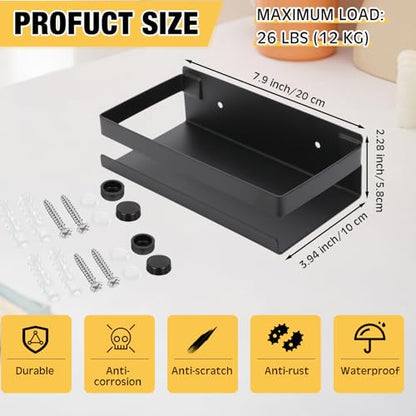 2 Pieces Stainless Steel Shelf Bathroom Shower Floating Shelves Wall Mounted Shower Caddy Basket Shelf Storage Organizer Shelves for Bathroom (7.87 Inches/ 20 cm / Black)