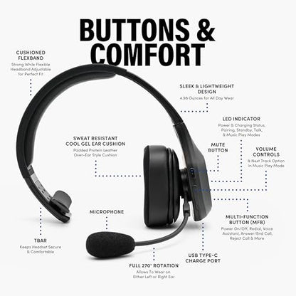 Storm Black Wireless Trucker Bluetooth Headset with Mic (Black / Storm Black)