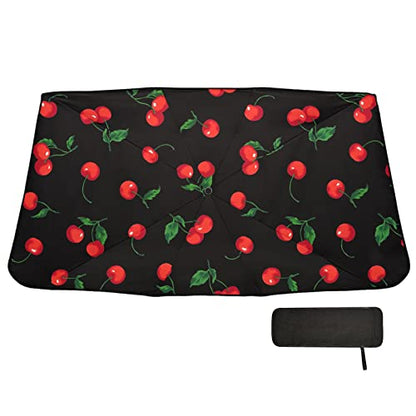Cherry Black Windshield Sun Shade Umbrella Watercolor Fruit Leaves Foldable Car Front Window Sunshade Blocks UV Rays Heat Keep Vehicle Cool (multi 10)