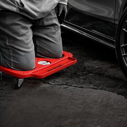 Rolling Knee Creeper Durable Knee Pads with Full 360 Degree Turn Casters and Tool Tray (Red)