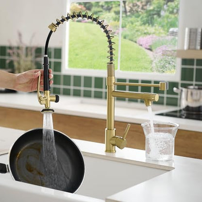 Commercial Brushed Gold Kitchen Faucet with Pull Down Sprayer (Brushed Gold)