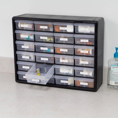 24 Drawer Plastic Storage Cabinet (Black / 24 Drawer / 1 Pack)