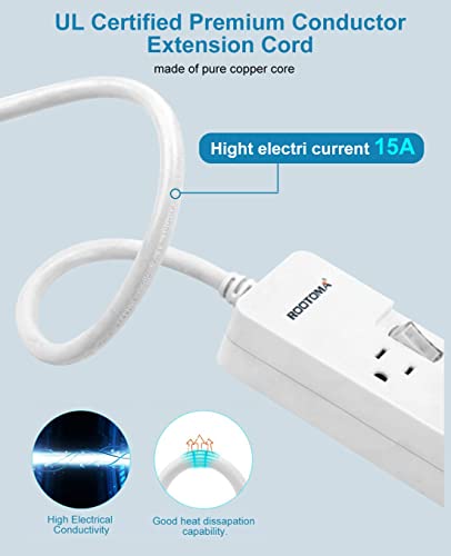 10FT Heavy Duty Extension Cord with Individual Switches on Off (10 FT - 6 AC - White)