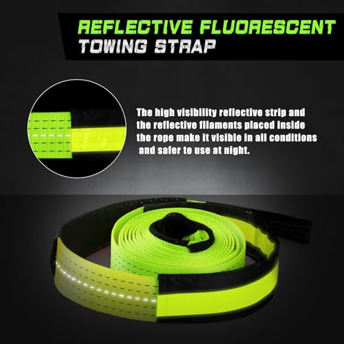 Tow Strap Heavy Duty with Hooks (‎‎Green Strap with Shackles / 2"×16ft)