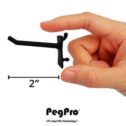 PegPro® 2" Hooks Kit for Standard “Wood Fiber” pegboard (2" Straight - 24 Count / Black)