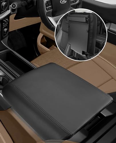 Center Console Cover for 2025 2026 Ford F150 Accessories Interior 2021 2022 2023 2024 Car Middle Arm Rest Armrest Lid Seat Cover Protector Elbow Cushion Pad (black stitches / 2021-2026)