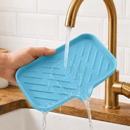 Silicone Soap Dish with Drain Spout (Light Blue / M(9.6"×5.3"))