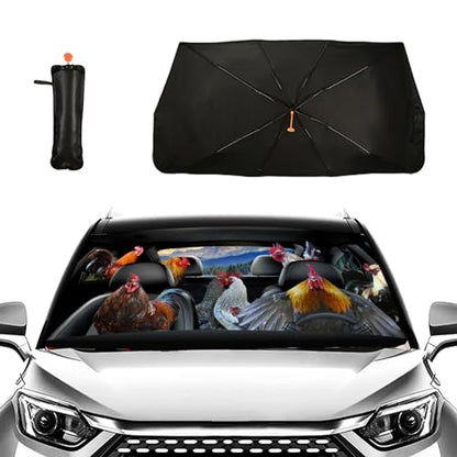 Funny Rooster Car Windshield Sun Shade Umbrella Auto Windshield Umbrella Sun Shades Cover Car Window Shades Blocks UV Rays Car Accessories Windshield Umbrella (One Size / Funny Rooster)