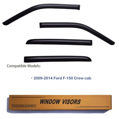 Window Visors Rain Guards Fits 2009 (2009-2014 Ford F150 SuperCrew Cab)