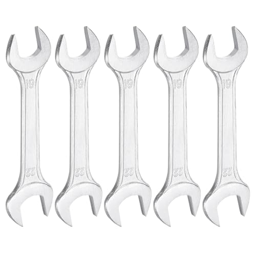 5pcs Double Open End Wrench 19mm x 22mm Metric 15 Degree Offset Angle Small Flat Head Wrench Galvanizing Open Ended Spanner for Automotive Repair Furniture Assembly (19mm x 22mm)